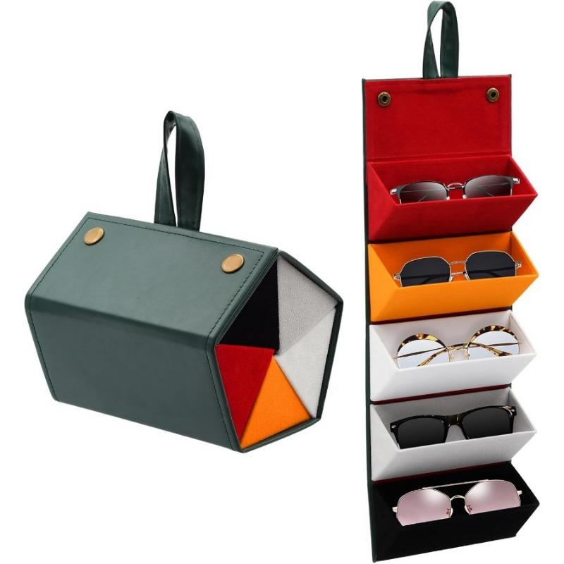 

Travel Sunglasses Organizer, Sunglass Travel Case for Multiple Pairs, Foldable Hanging Eyeglass Storage with 5 Slots. Black