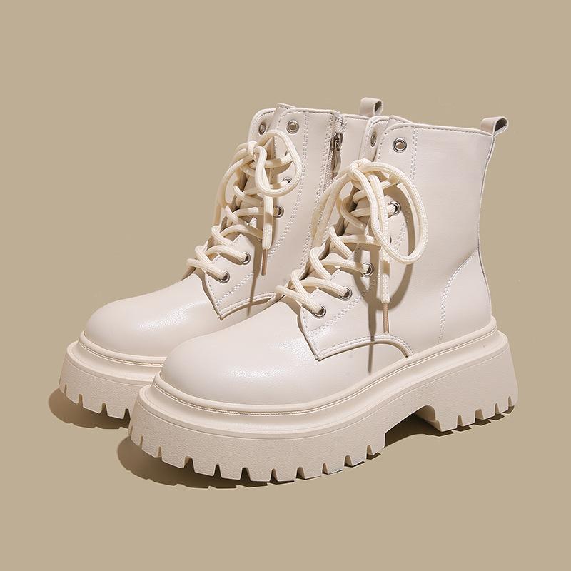 Mode Mode Leder Plateau Stiefel für Damen Herbst Winter Leder Weichsohlige Damenschuhe Designer Leichte Motorradstiefel Damen