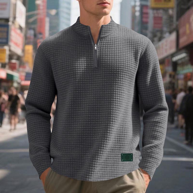 

Men s Casual Jacquard Stand Collar Half-Zip Sweatshirt for Spring & Autumn Medium
