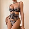 Women Sexy Lingerie Set Lace Embroidery Patchwork Lingerie Set Lace-Up Decor Body Shaping Lingerie