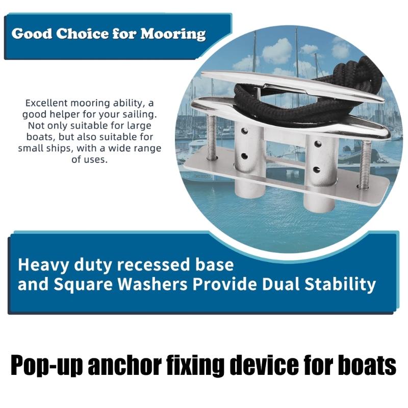 6inch Pull Up Cleat Stainless Retractable Heavy Duty Flush Mount Deck Boat Cleats with Backing Plate and Nuts Rustproof