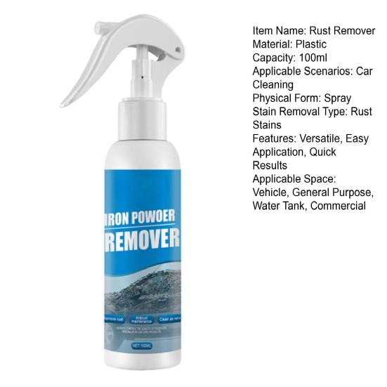 100ml Automotive Rust Remover Spray, Car Rust Removal Spray, Iron Powder Remover, Fast-Acting Iron Rusts Cleaner for Wheels, Rims, Metal, Safe On Most