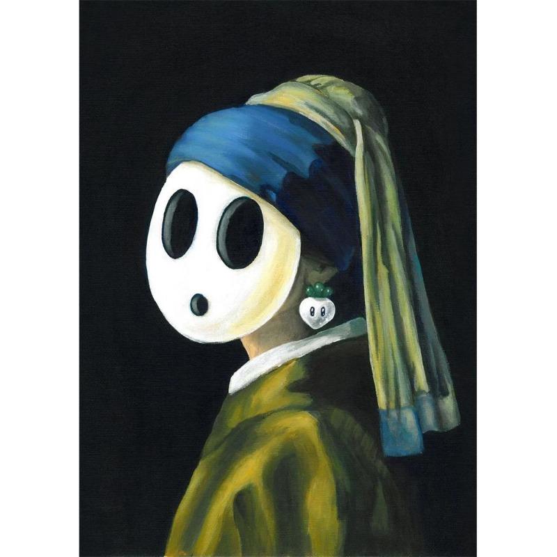 İnci küpeli ünlü kız, posterler, tuval, yağlı boya, komik köpek yavrusu, çiçekler, gitar, oturma odası için duvar sanatı, ev dekoru