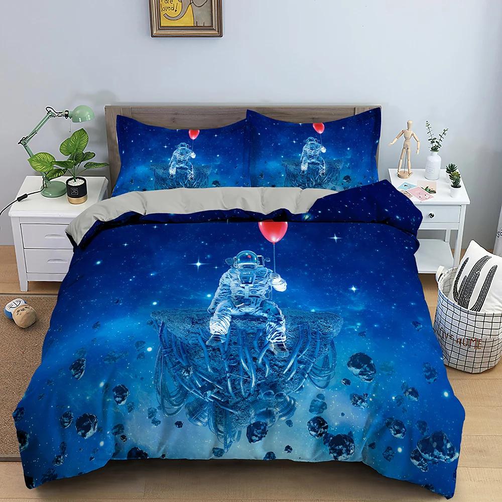 Outer Space Astronaut Duvet Cover Set Blue Galaxy For Teens Boys Gifts Astronaut Dream Planets Bedding Set Bedroom Decorations