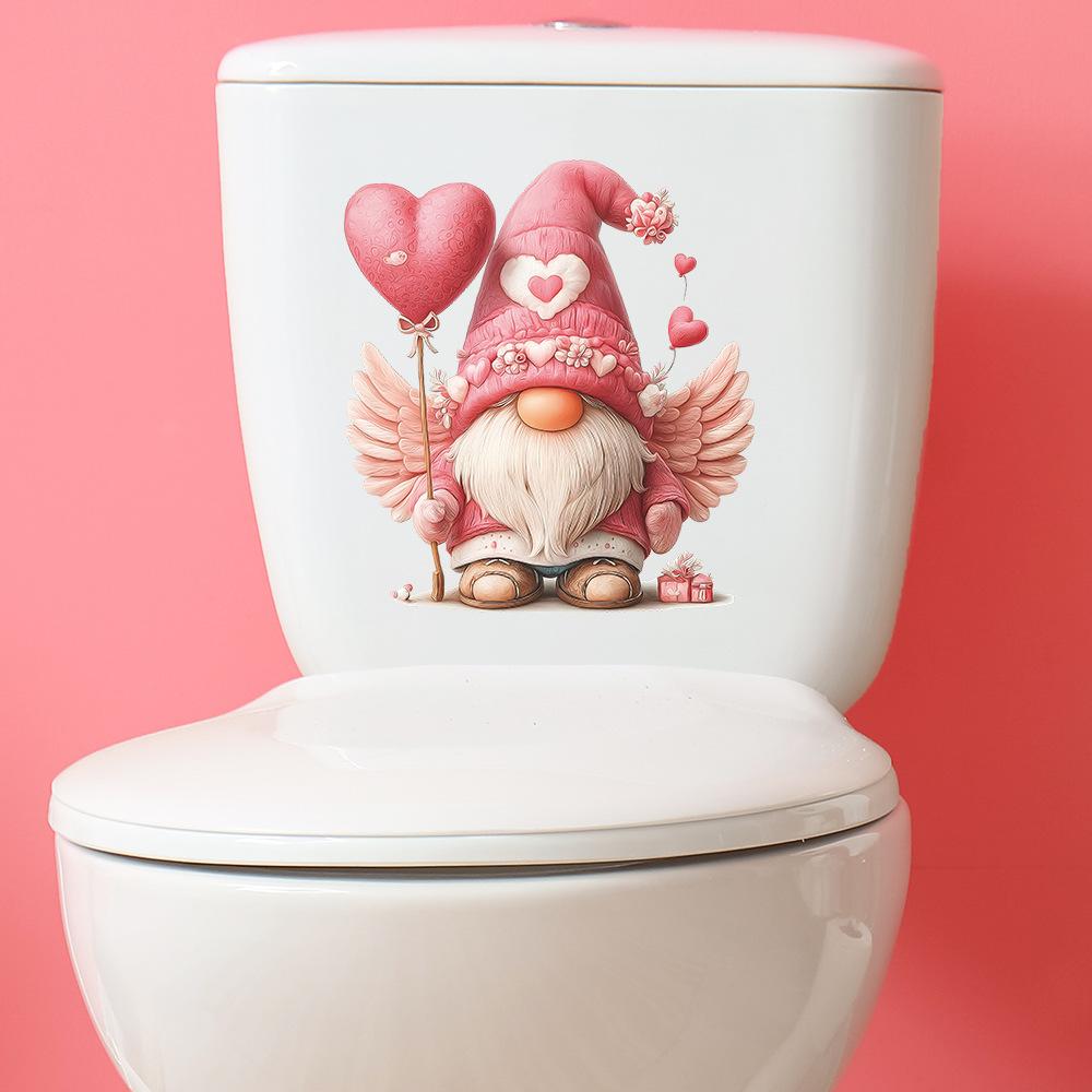 Valentine‘s Day Gnome Angel Toilet Seat Sticker Bathroom Decor Removable Self-Adhesive Decal