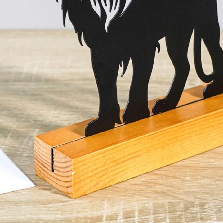 Metal Lion Statue with Wood Base Centerpieces Table Top Sign Hollow Out Iron Art Animal Sculpture Desktop Ornament Gift