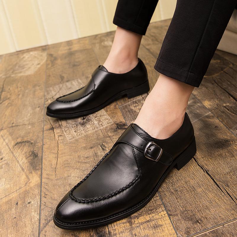 Men's shoes fashion pointed British men's wedding shoes large size casual monk shoes business leather shoes