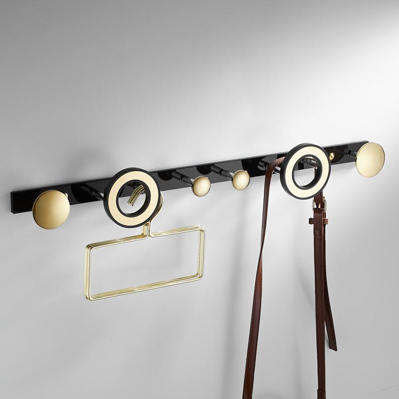 Tuqiu Robe Hook Towel Hanger Acrylic Clothes Hat Hook Black Gold Row Robe Hook Bathroom Brass Bath Hardware Set Kitchen Hanger