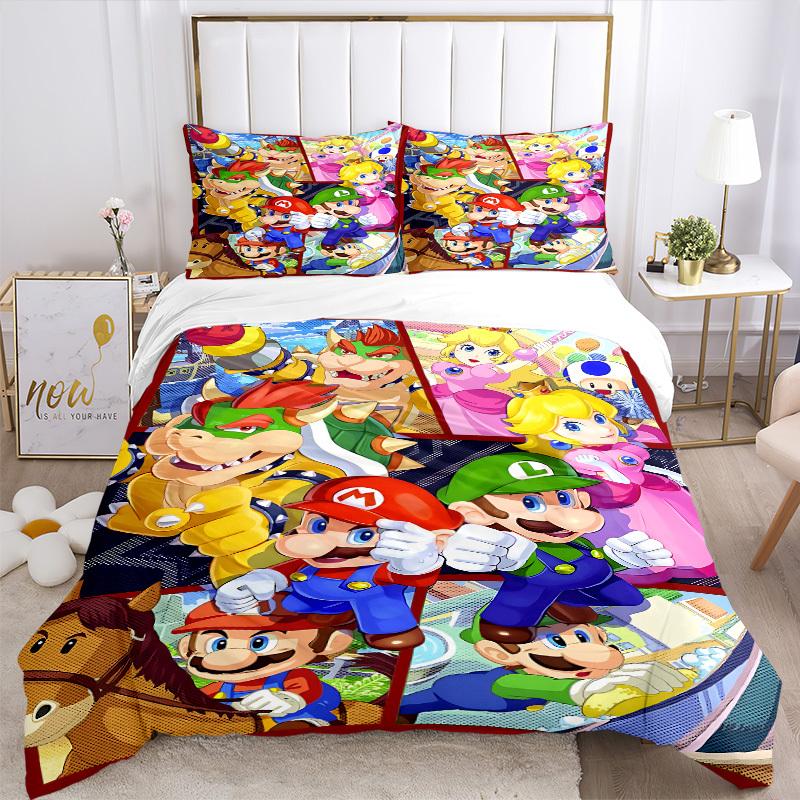3pc Mario Luigi Bedding Set Guest Room Bedroom Decor Christmas Halloween Decor Birthday and Holiday Gifts- All Seasons 3pcs Quilt 093