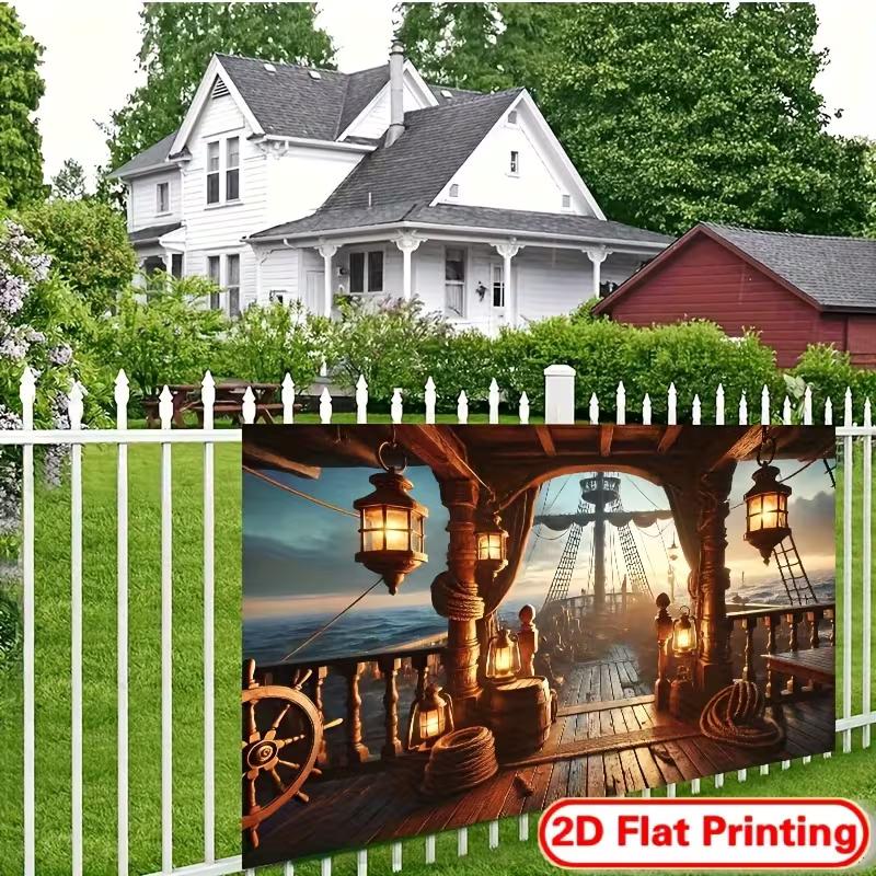 2D Ocean Pirate Ship Deck Backdrop for Baby Shower & Kids Birthday Party Decoration