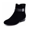 Rundkopf Kurzstiefel Damen Herbst und Winter neu niedrig Absatz eckige Schnalle schwarz Schafsleder Baumwollstiefel Damen Lederstiefel lässige flache Stiefel