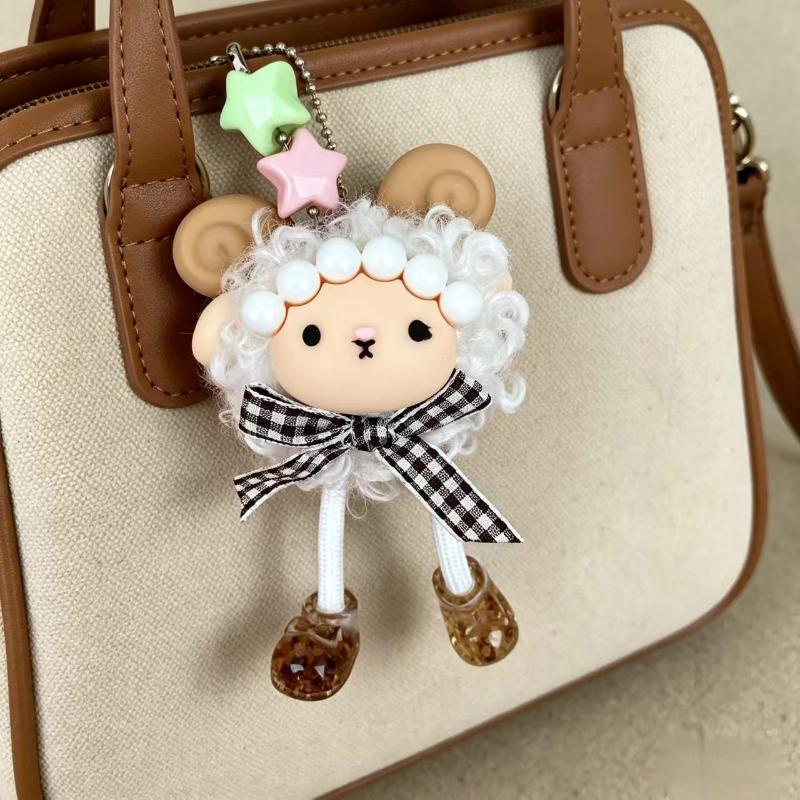 Soft Fluffy Curly Sheep Plush Keychain Mini Stuffed Lamb Pendant Durable Bag Accessory for Travel Luggage Decor Small Gifts