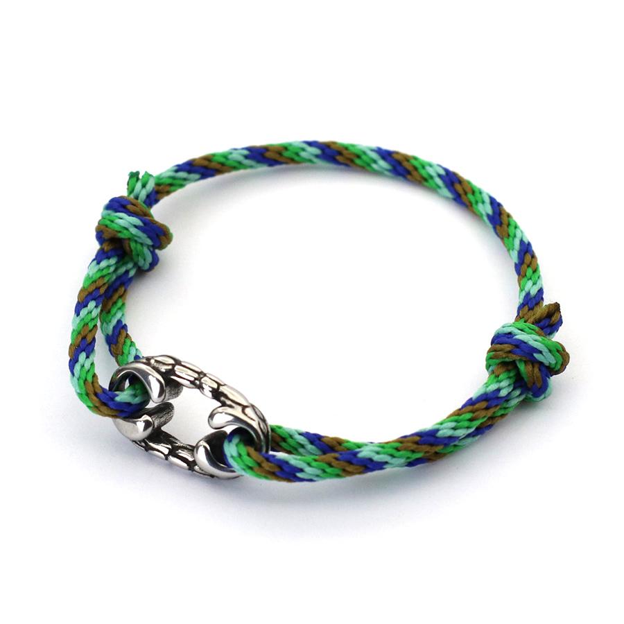 Handmade Ethnic String Bracelet For Men Sliding Adjustable Nautical Wrap Braslet With Stainless Steel Outdoor Cycling Braclet