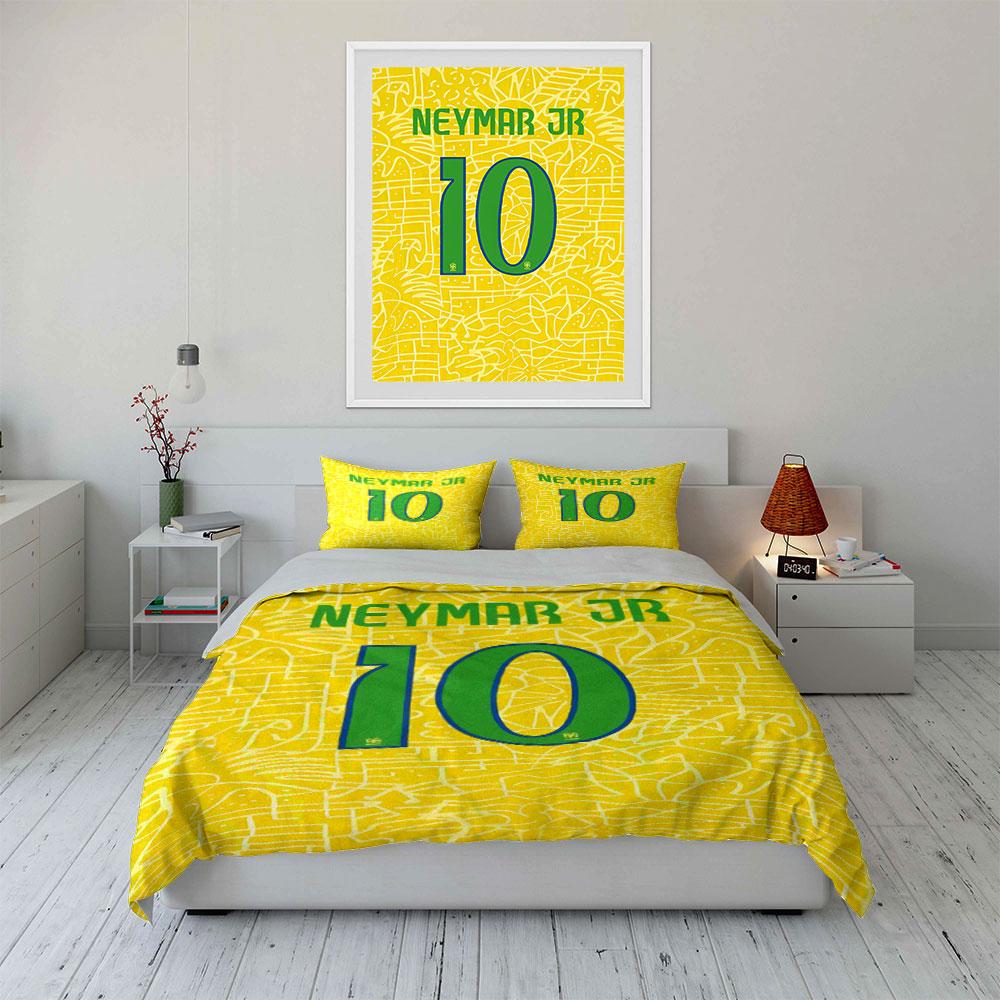 Sfondo giallo, testo Neymar Jr Set biancheria da letto Set copripiumini Copripiumini Federe(1 * Copripiumino 2 * Federe senza imbottitura per piumino)