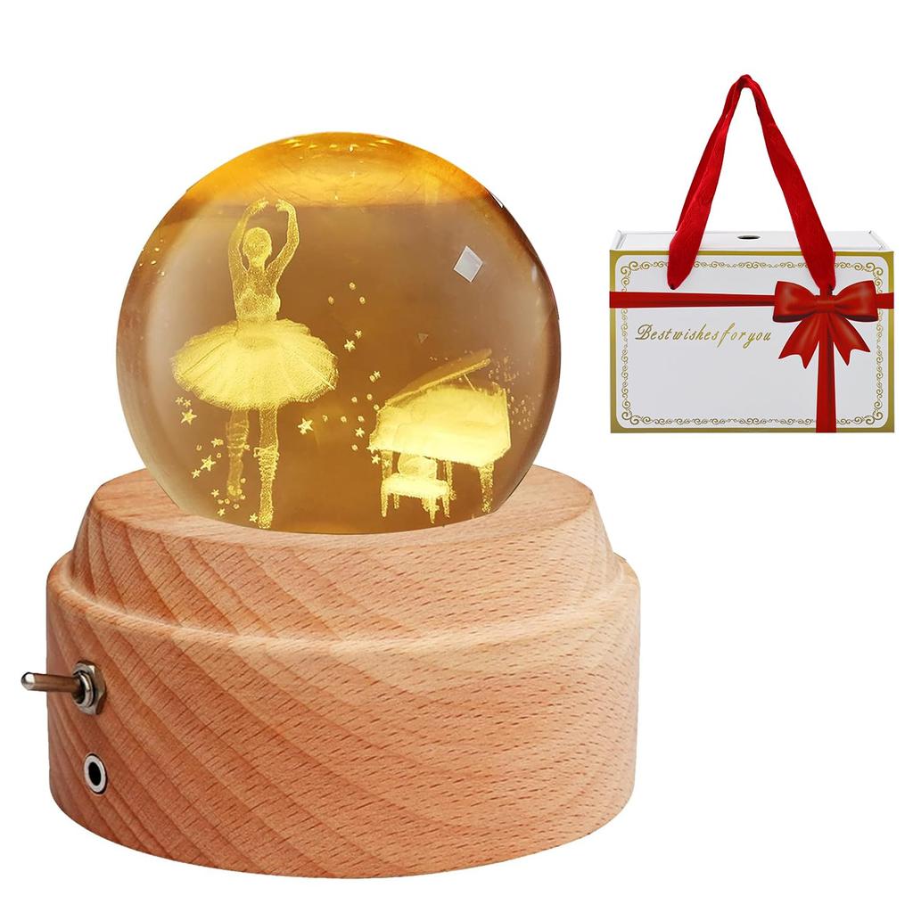 Authentic Music Box with Gift Popular Gift for and Features Crystal LED Ambient USB Projection Wooden Bedside Romantic Soothing Perfect for and