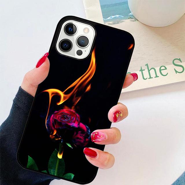 Autumu Burning Love Rose Phone Case Cover for iPhone 17 Air 16 16e 15 12 11 13 14 Pro Max Apple Plus Coque