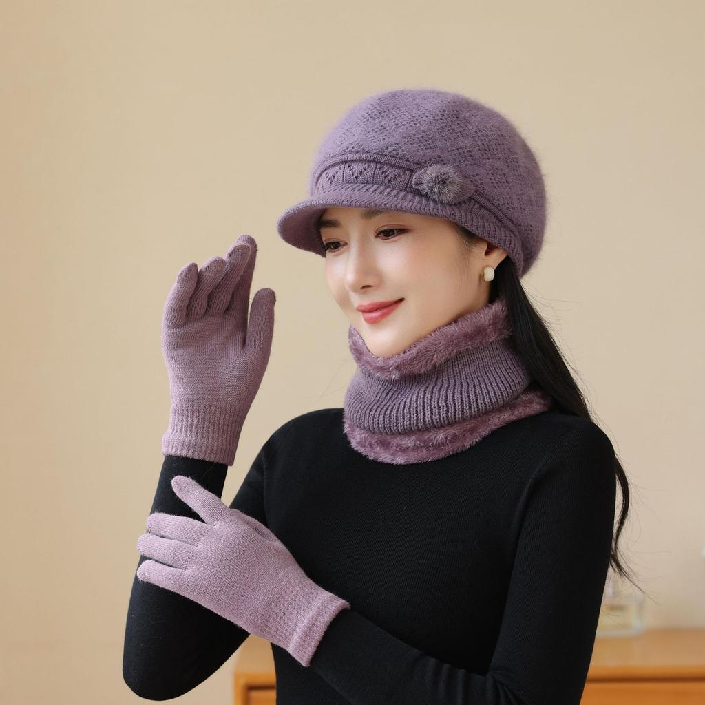 Rabbit Fur Knitted Woolen Hat Winter Middle Aged and Elderly Women's Winter Elderly Warm Mother's Basin Hat