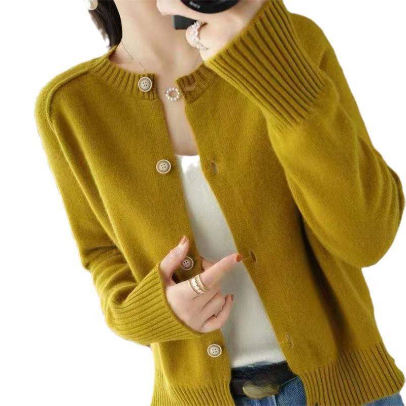 Autumn and Winter New Sweater Cardigan Women's Round Neck Loose Solid Color Knitted Sweater Jacket Top