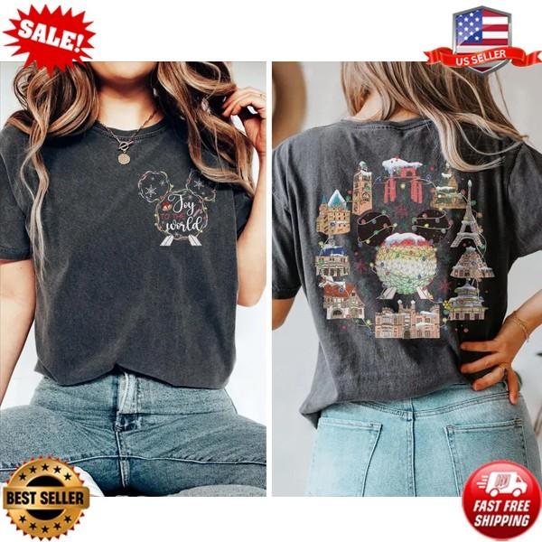 Retro Joy To The World Disney Christmas Shirt Epcot Christmas Gifts S-5XL Unisex T-Shirt XL