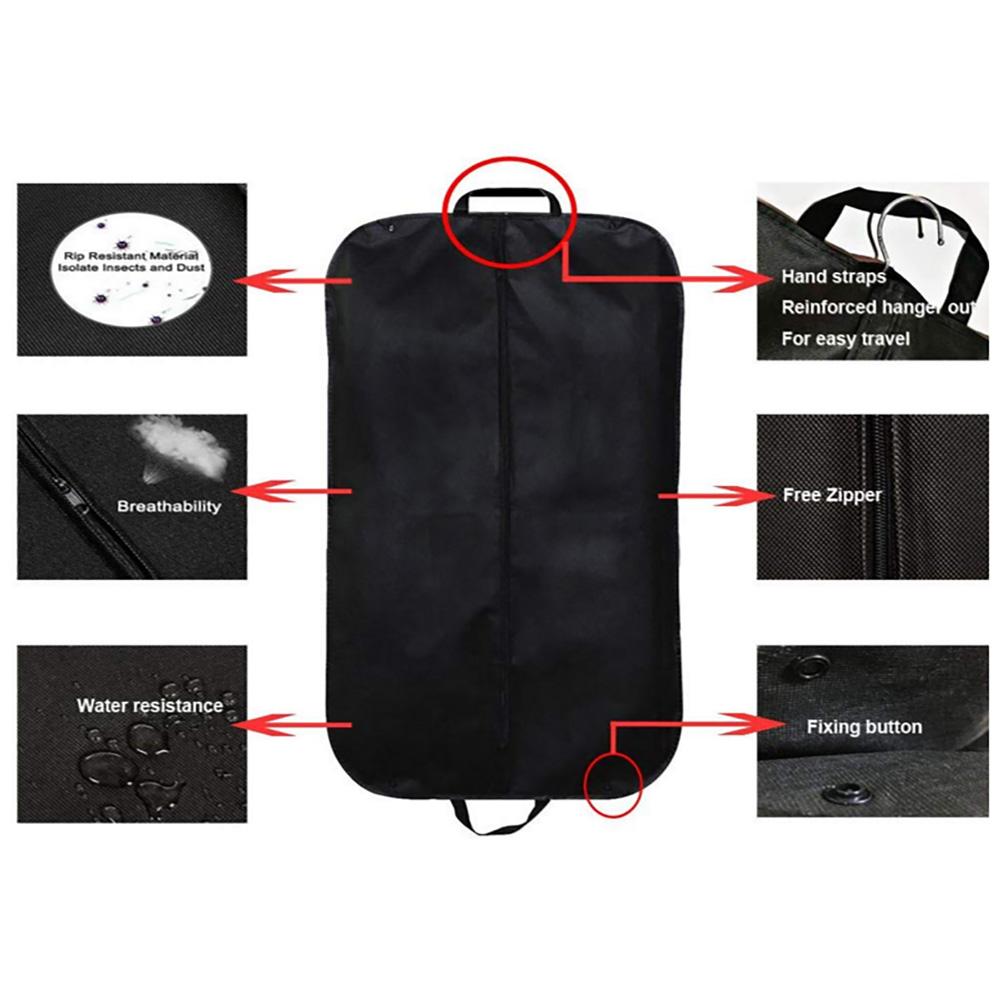 Portable Dustproof Cover Non-woven Garment Suit Bag Clothes Storage Cover Trunk Black Holdall Dress Jacket Dust Protective Cover