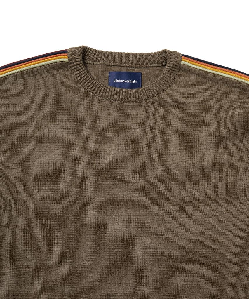 THISISNEVERTHAT Striped Sleeve Knit Crew Brown