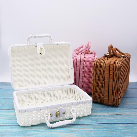 Storage Case Handmade Weaving Mini Suitcase Rattan Photo Props Cosmetic Luggage Basket