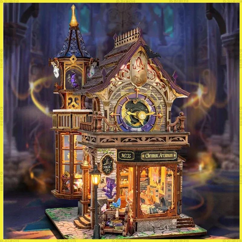 Diy Wooden Time Magic Club Cottage Dollhouse Miniature Model Kits With Warm Lights 3D Puzzle Handmade For Friends Birthday Gifts