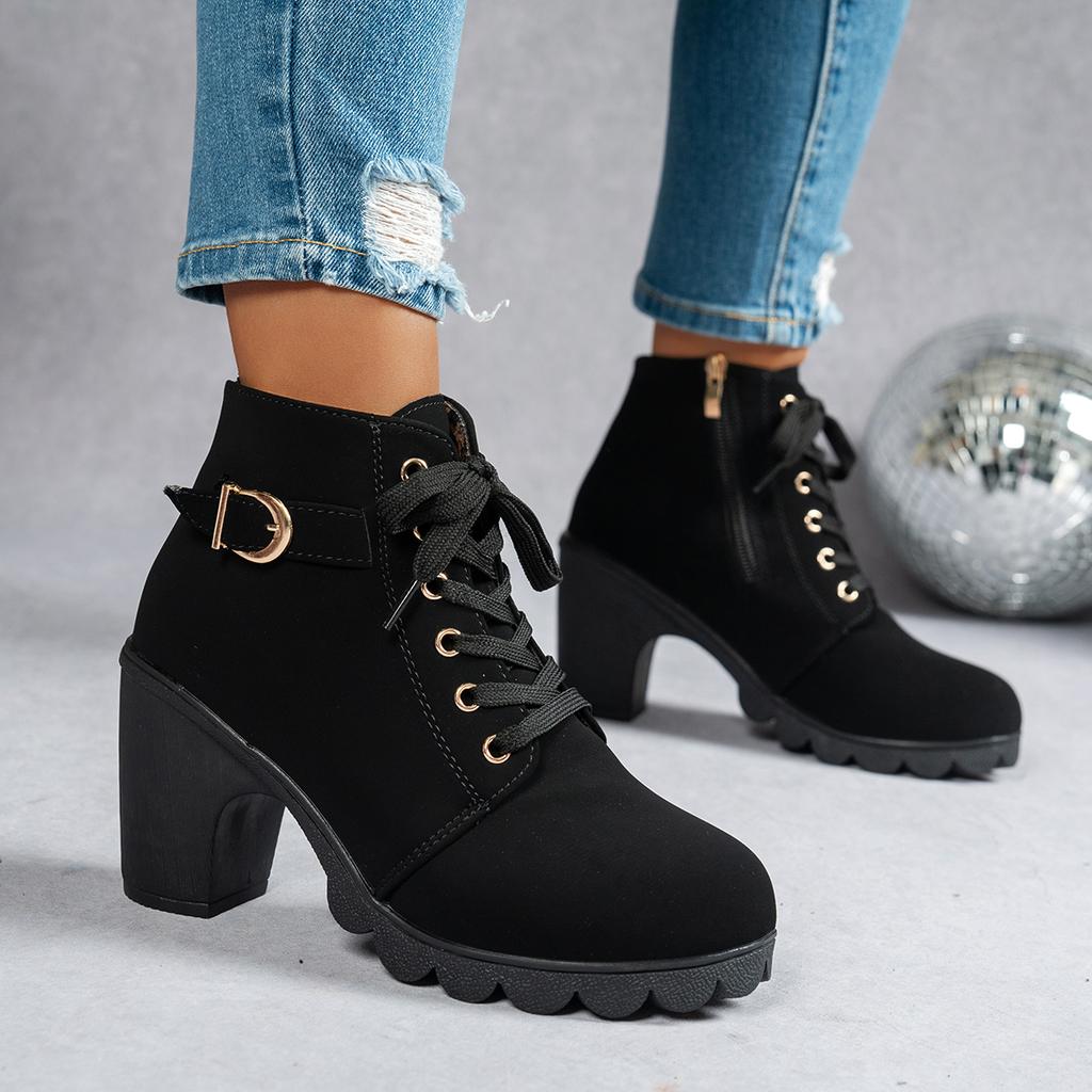 Spring Winter Fashionable Versatile Women Boots Lace-up Fashionable Versatile Ladies Shoes Comfortable High Heels Boots