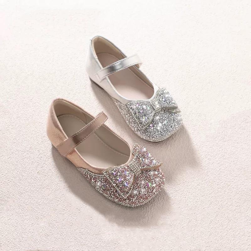 Classmate girl baby leather shoes 2025 spring and autumn new little girl princess crystal shoes flat bottom children's rhinestone single shoes