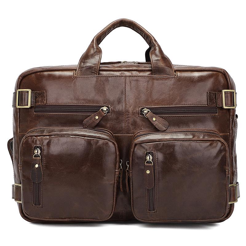 Jiameda Retro Men s Genuine Leather Oil Wax Briefcase Computer Bag