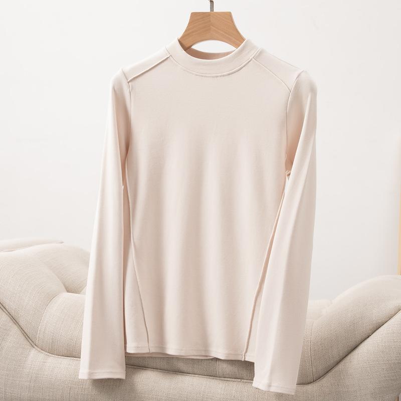 Long Sleeve Female Cold Basic Warm Shirt Autumn and Winter Bottoming Shirt Grinding Hair Herringbone Line Heating Inner Take Outside Wearing Tops
