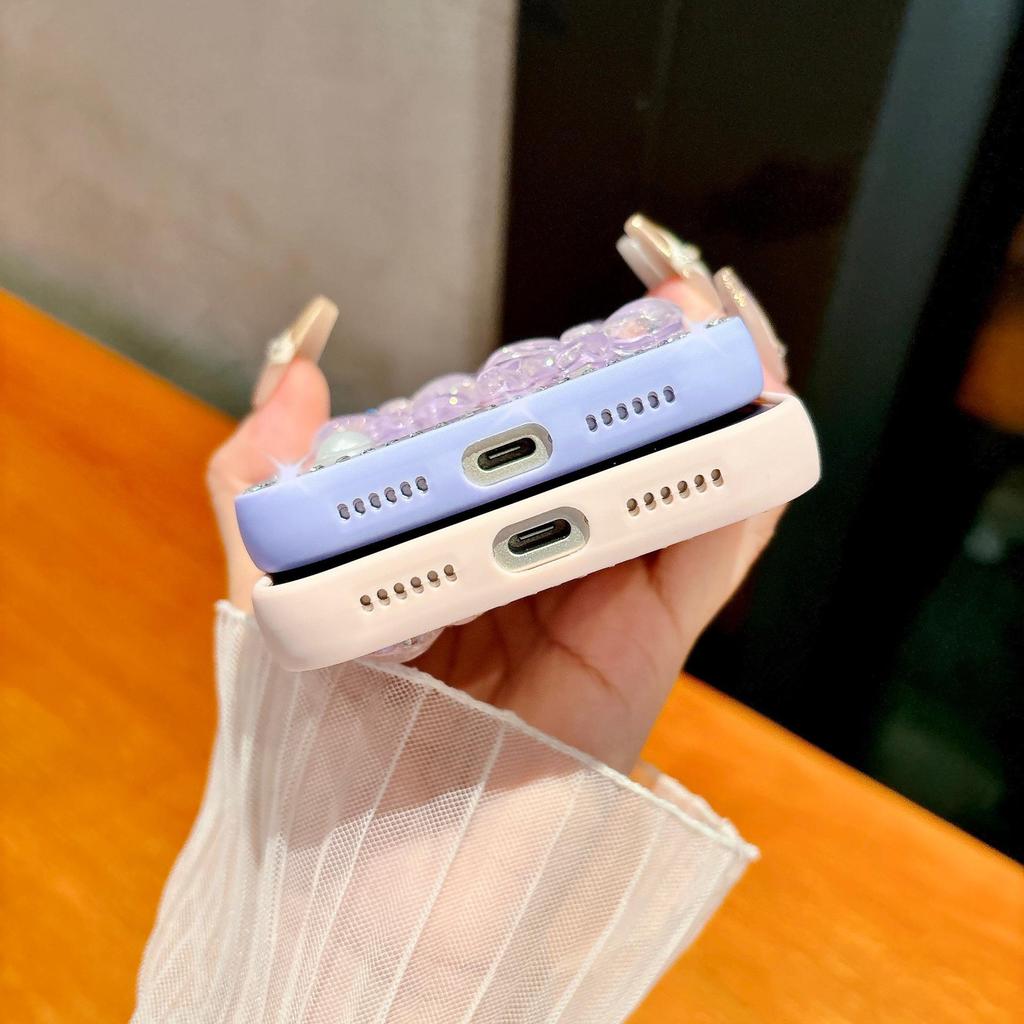 Capa de Celular Epoxy com Glitter da Apple com Laço para Modelos de iPhone 15, 16 Pro Max e 17 Air