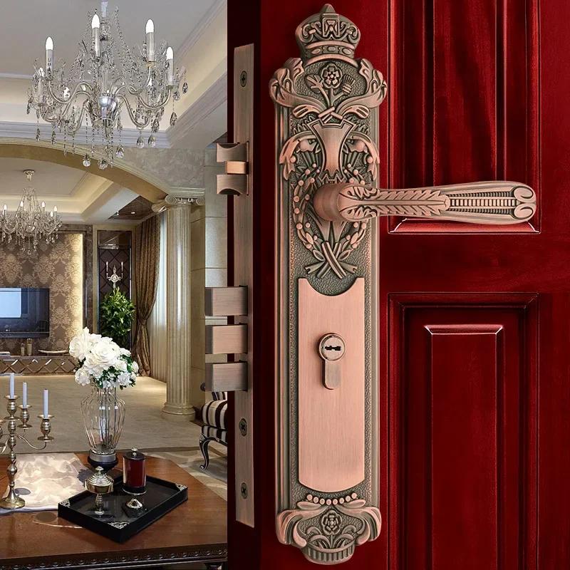Luxury Brass Gate Lock Europen Entrance Door Locks Golden Handle Lockset Bedroom Security Locksets Multi Color for Option