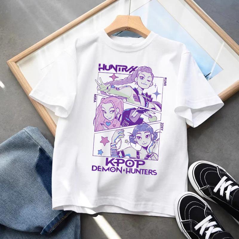 Kpop Demon Hunters Barneklær Kortarmet T-skjorte Søt K-pop Demon Hunters Tiger Harajuku T-skjorte for Gutter Jenter
