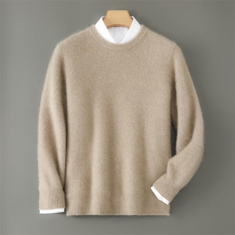 Men's Pure Wool Thick Knit Sweater - Round Neck, High-End Loose Fit, Cashmere Base Layer for Autumn & Winter