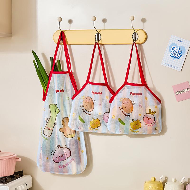 Wall-Mounted Kitchen Hanging Bag Cartoon Large Capacity Mesh Bags Hollow Breathable Vegetable Storage Bag
