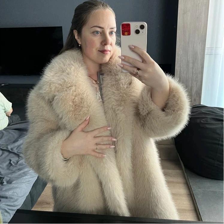 Fur Coat Women's Autumn And Winter Warm Suit Collar Imitation Fur Coat Medium Long Fox Fur Coat