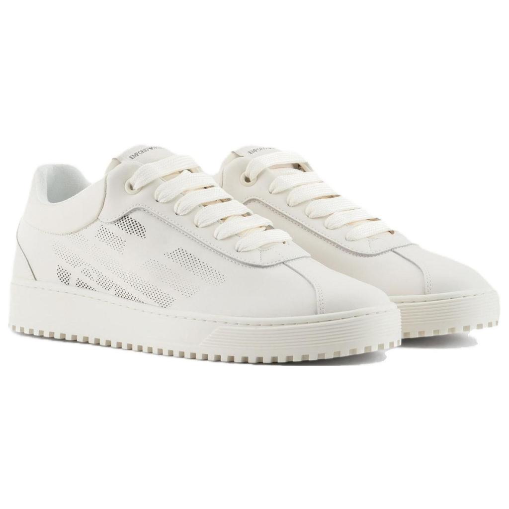 Emporio Armani Leather Round Toe Lace-Up Low-Top Sneakers Men Sneakers White X4X643XN95200894