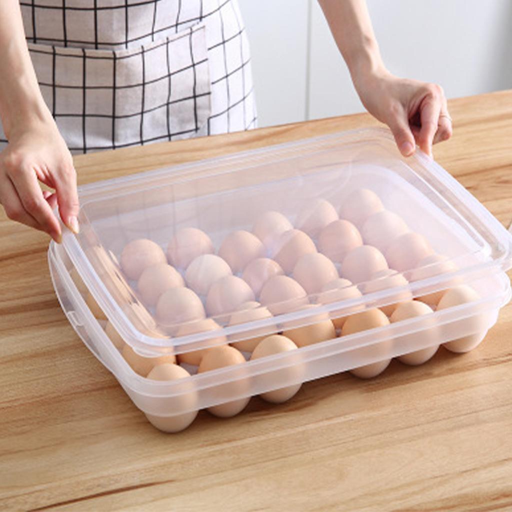 Portable Egg Storage Box 34 Grids Plastic Egg Storage Carrier with Handle for Kitchen Refrigerator