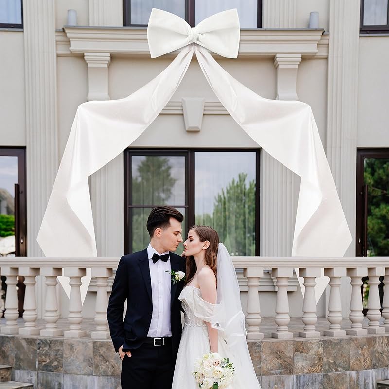 Extra Large Wedding Bow Decor, 118x28 Inch Giant Satin Bow with Long Streamer Huge Decorative Oversized Gift Belt for Arch Bachelorette Birthday