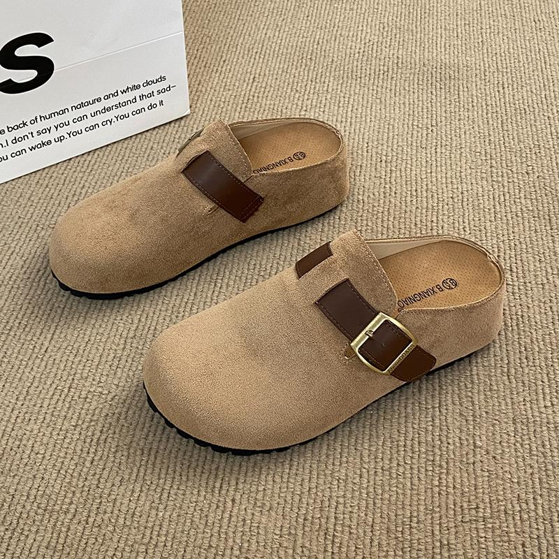 CRLAYDK Classic Women's Suede Footed Comfort Buckle Mules with Arch Support Slip On Casual Soft Shoes Inner Increase Slippers
