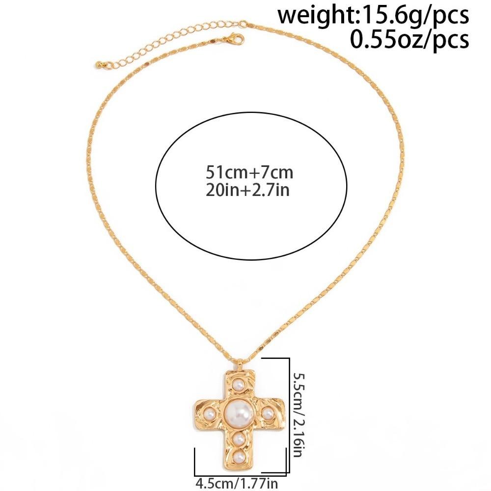 Irregular Beads Cross Pendant Chain Chunky Beads Choker Necklace Clavicle Chain  Women's Jewelry