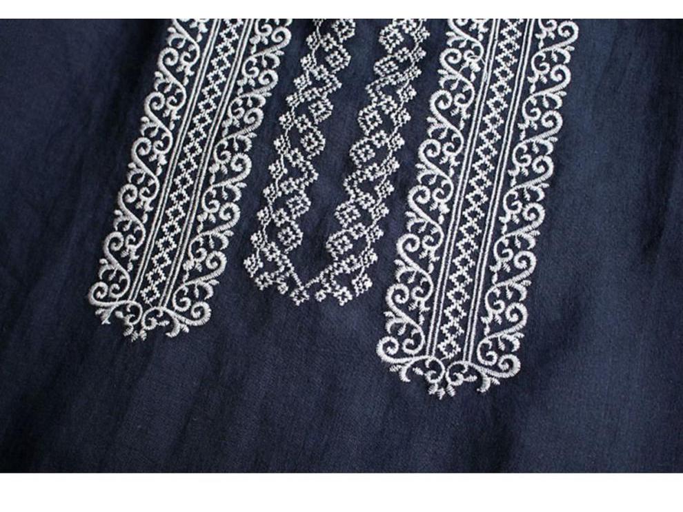 Women's Plus Size Cotton & Linen Shirt - Spring/Summer 2025 Ethnic Style with Wheat Ear Embroidery, Long Sleeve, Loose Fit.