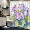 1pc Purple Lotus Shower Curtain - Watercolor Dragonfly & Green Leaves, Polyester, 12 Hooks, 70.8x70.8", Serene Design