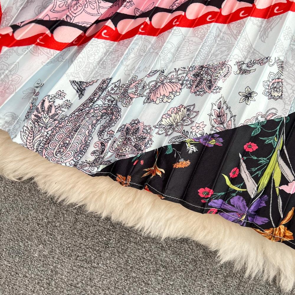 Jupe d'été taille haute slim mi-longue au-dessus du genou imprimée A-line plissée taille élastique jupe ample