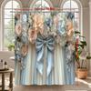Romantic Floral Bouquet Shower Curtain Peach White Roses And Satin Bow Elegant Wedding Style Decor Waterproof Non-Toxic Material