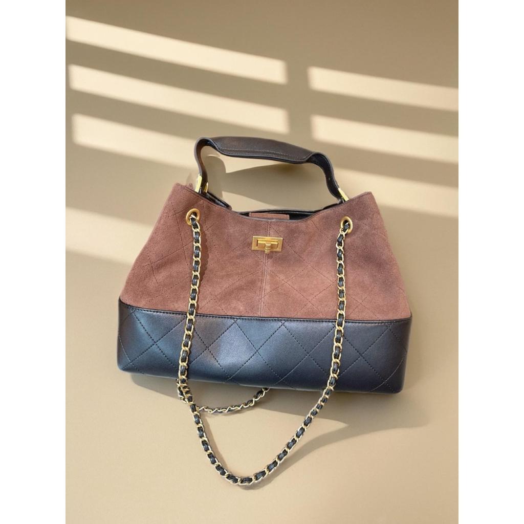 Cross-border new Xiaoxiangfeng large diamond chain bag retro color matching stray tote bag commuter shoulder messenger bag