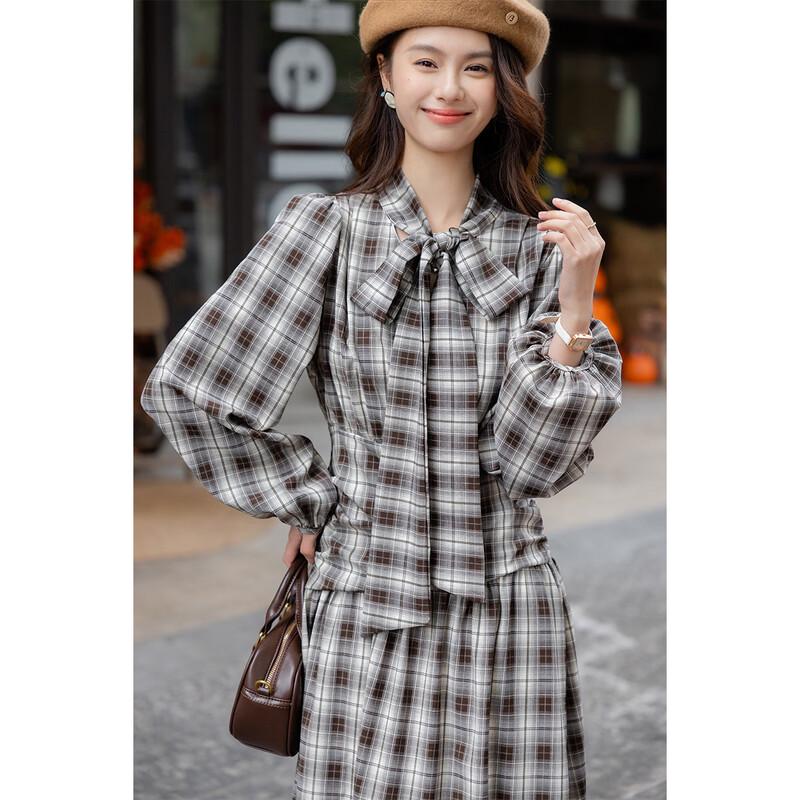 Mokana Women s Elegant Plaid Tie-Waist Maxi Dress M