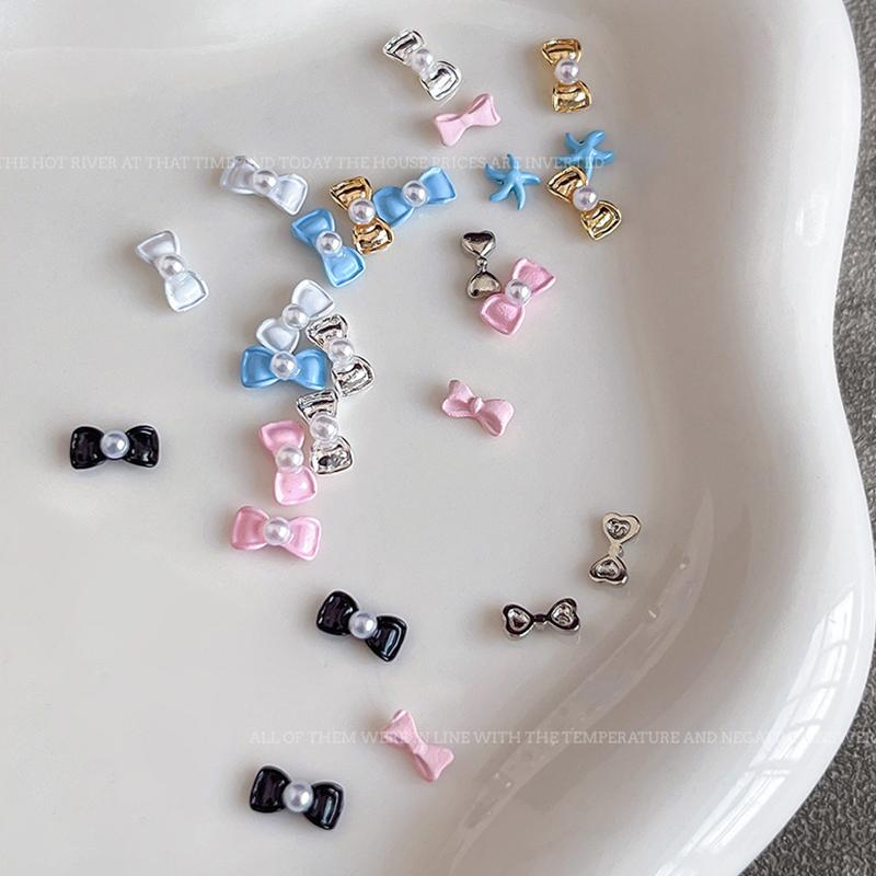 5 Stück 3D Schleifen Krawatte Nagelkunst Charms, Luxus 3D Legierung Schleifen Strasssteine, Nageldekoration Zubehör