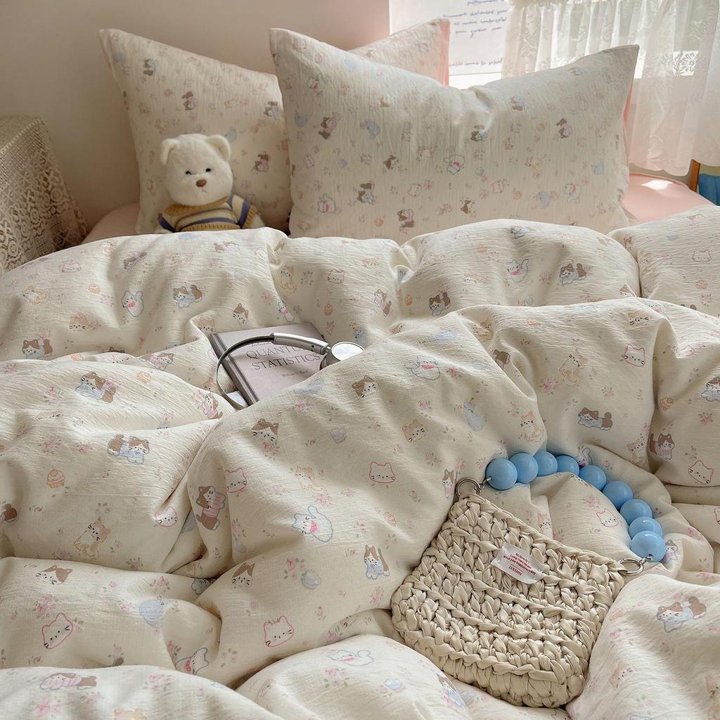 Floral Soft Cloud-Feel Double-Layer Gauze Bedding Set: Machine Washable, Small Student Dormitory Size, 3-Piece